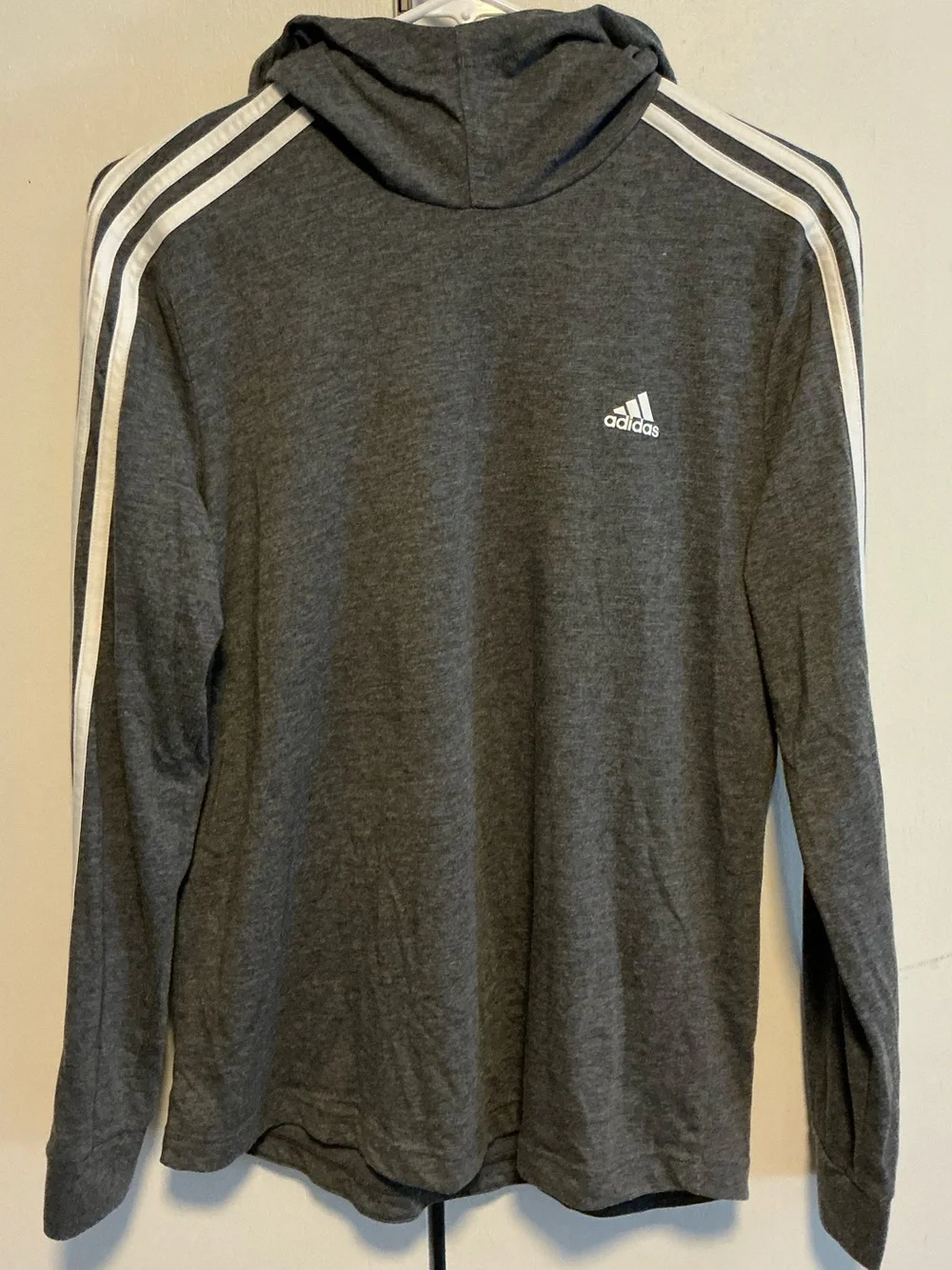 adidas Charcoal Gray Hooded Long-Sleeve with White Stripes